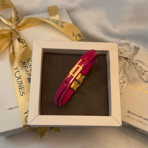 دستبند طلا زنانه چرم مستطیل مینیمال L440